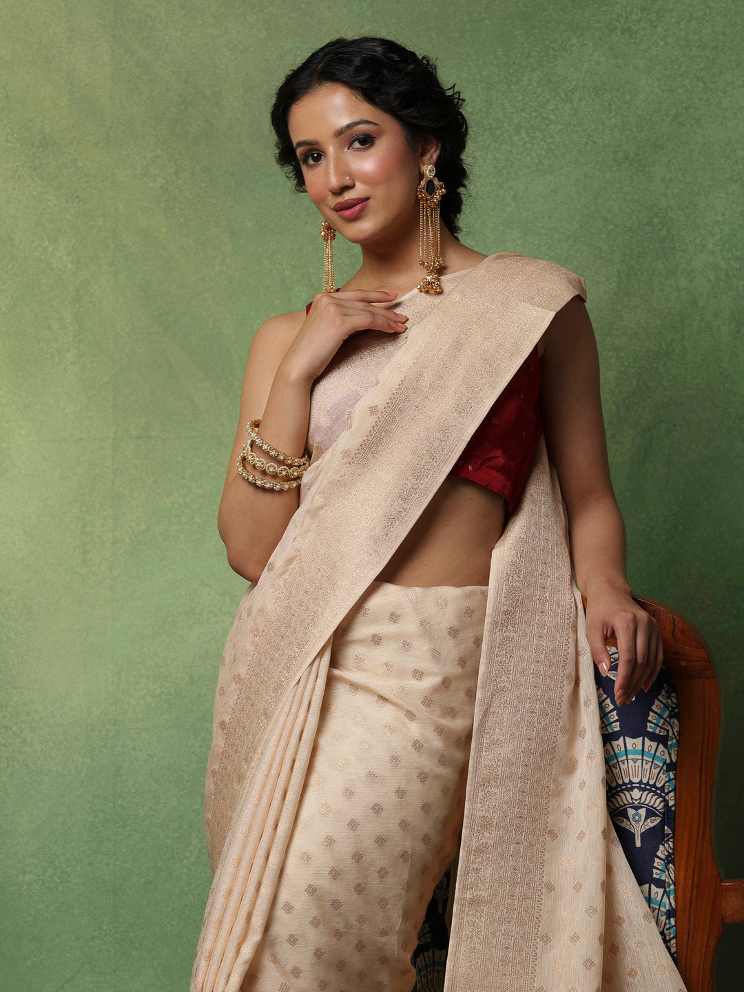 Beige Woven Design Art Silk Saree