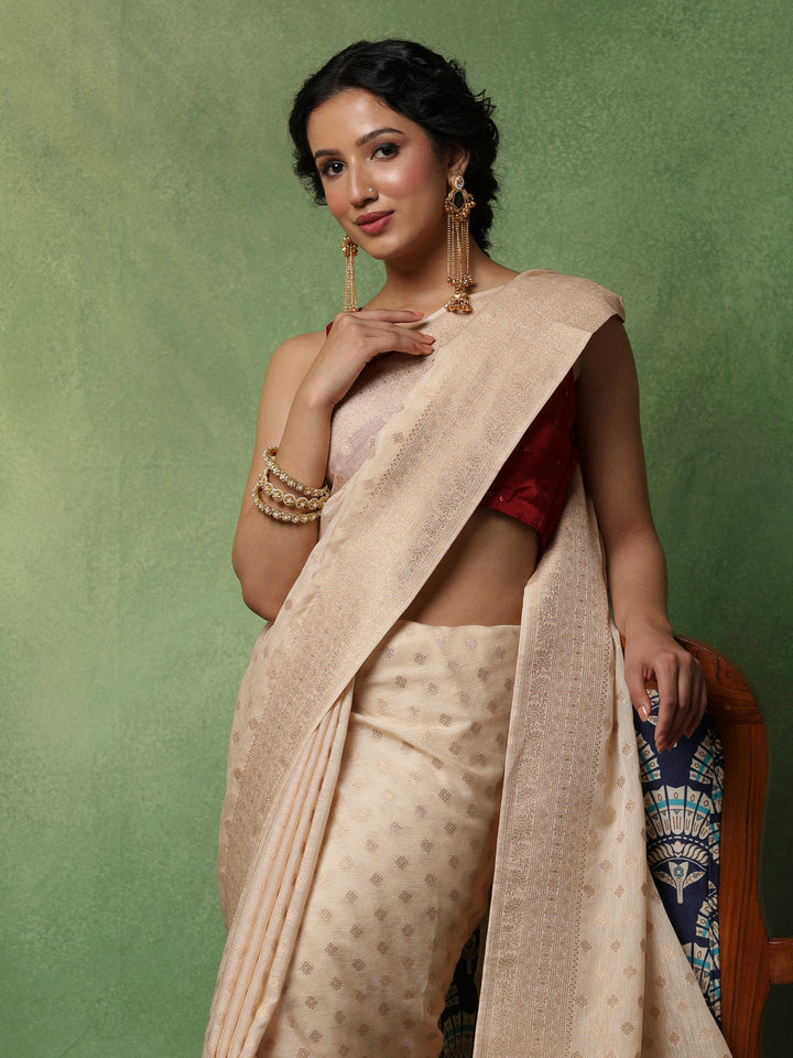 Beige Woven Design Art Silk Saree