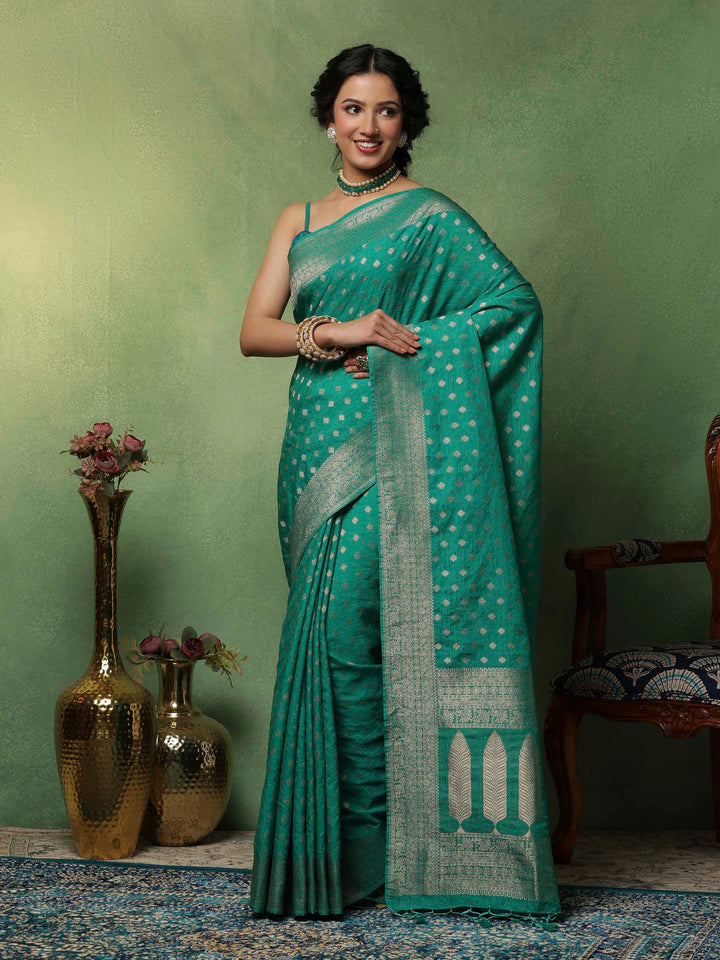 Green Woven Design Art Silk Saree