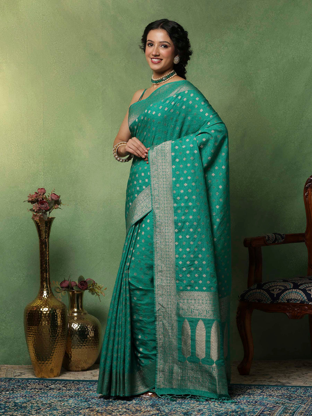 Green Woven Design Art Silk Saree