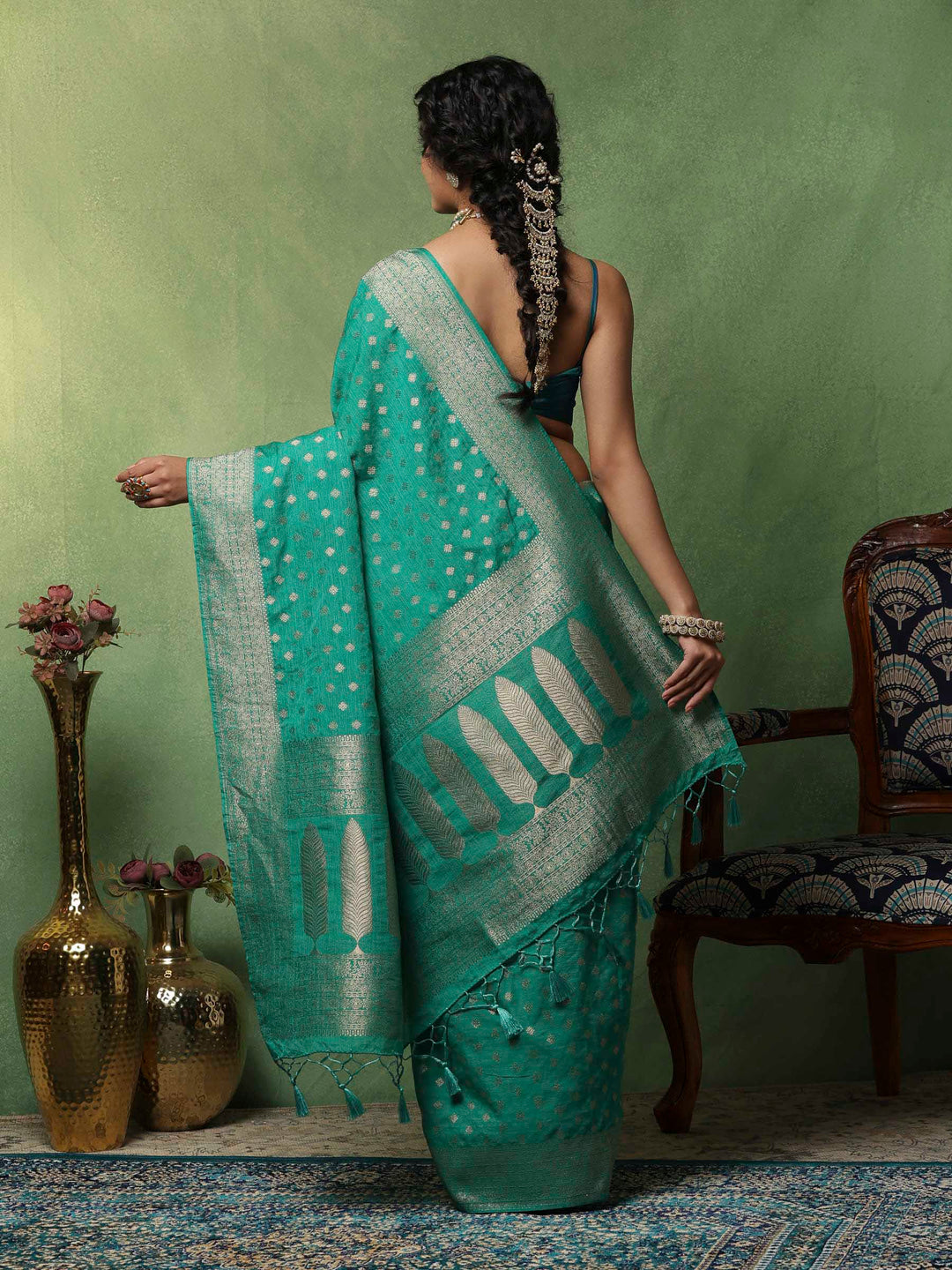 Green Woven Design Art Silk Saree