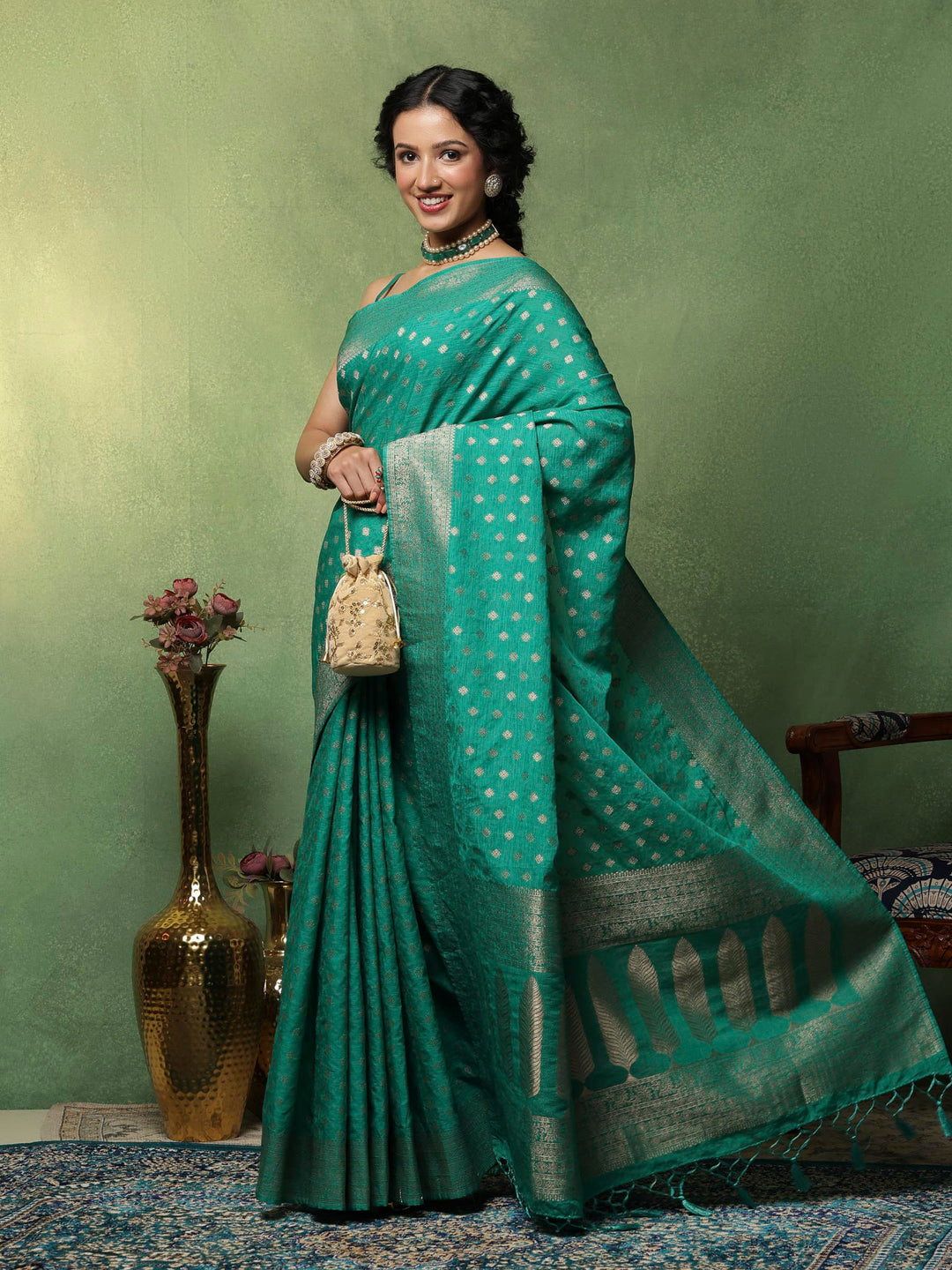 Green Woven Design Art Silk Saree