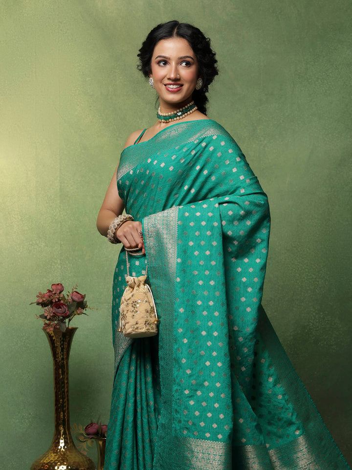 Green Woven Design Art Silk Saree