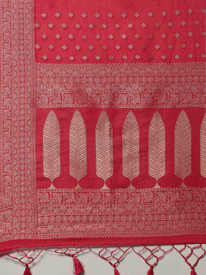 Hot Pink Woven Design Art Silk Saree