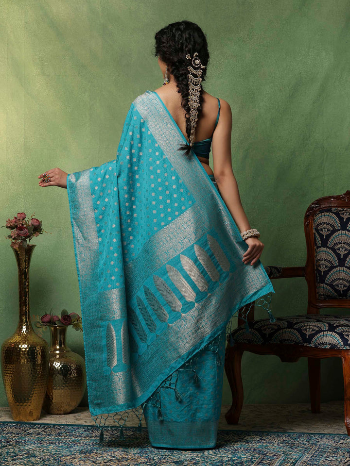 Lake Blue Woven Design Art Silk Saree