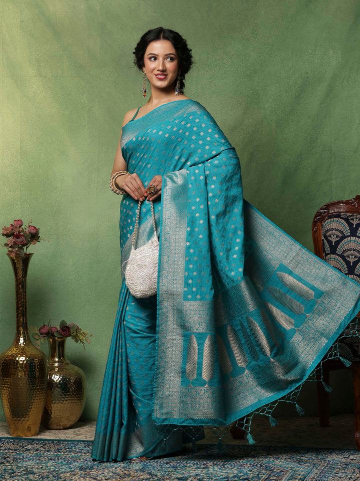 Lake Blue Woven Design Art Silk Saree