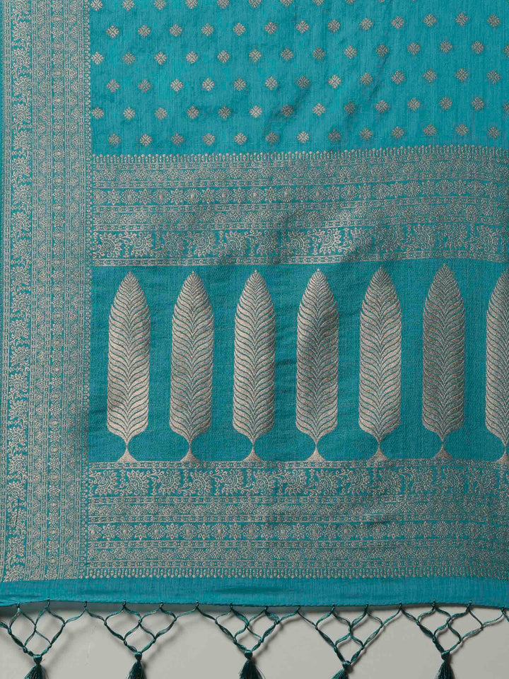 Lake Blue Woven Design Art Silk Saree