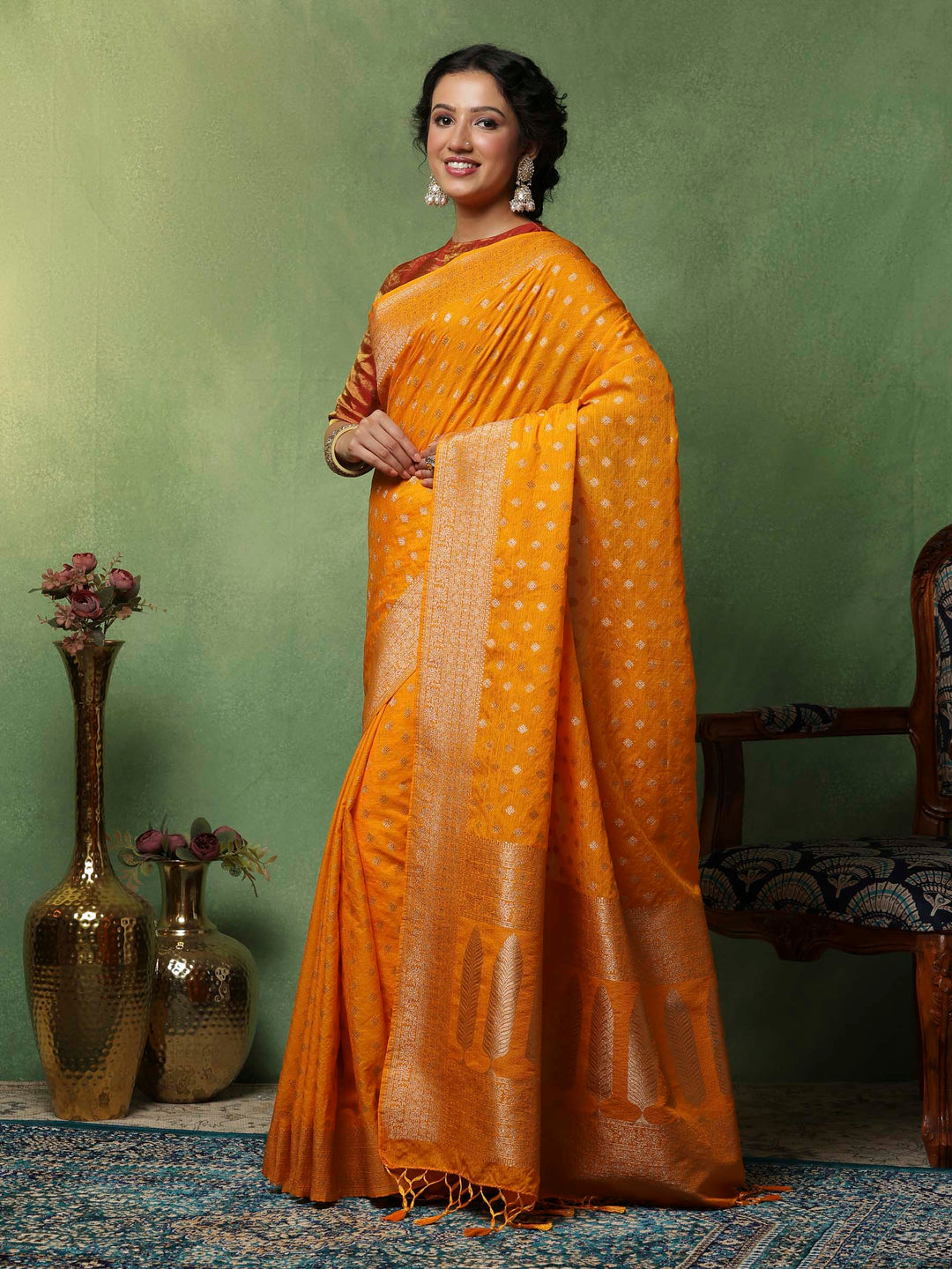 Mustard Woven Design Art Silk Saree