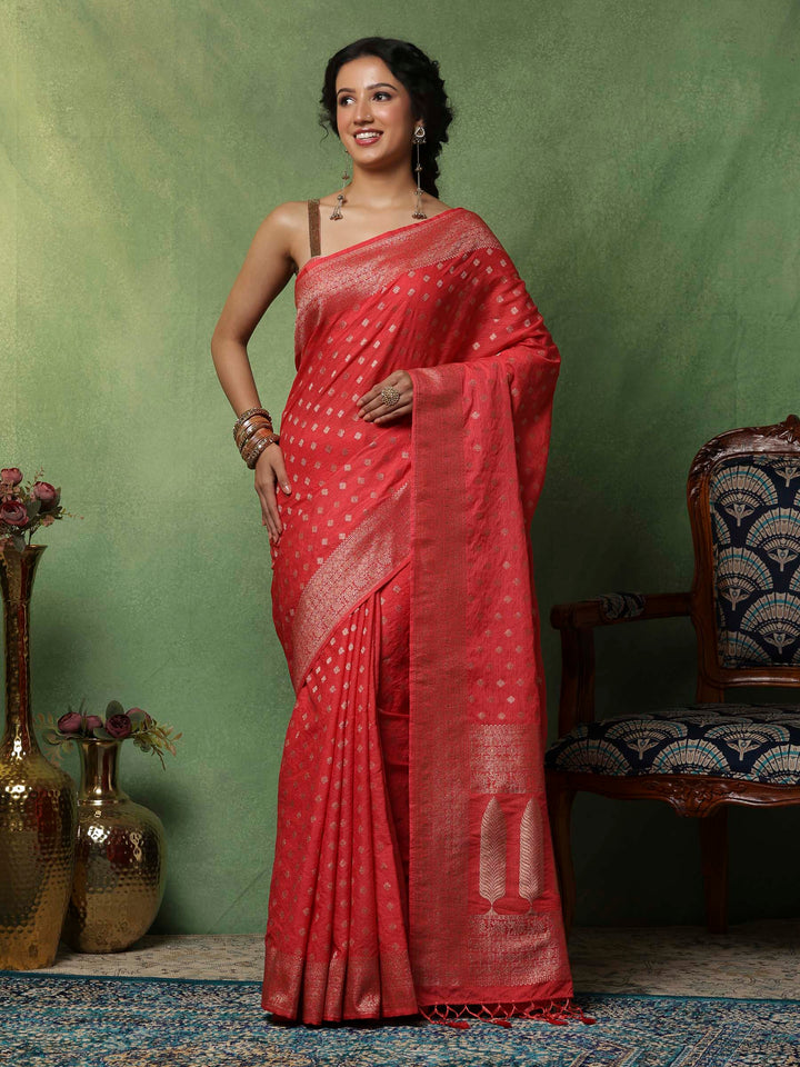 Pink Woven Design Art Silk Saree