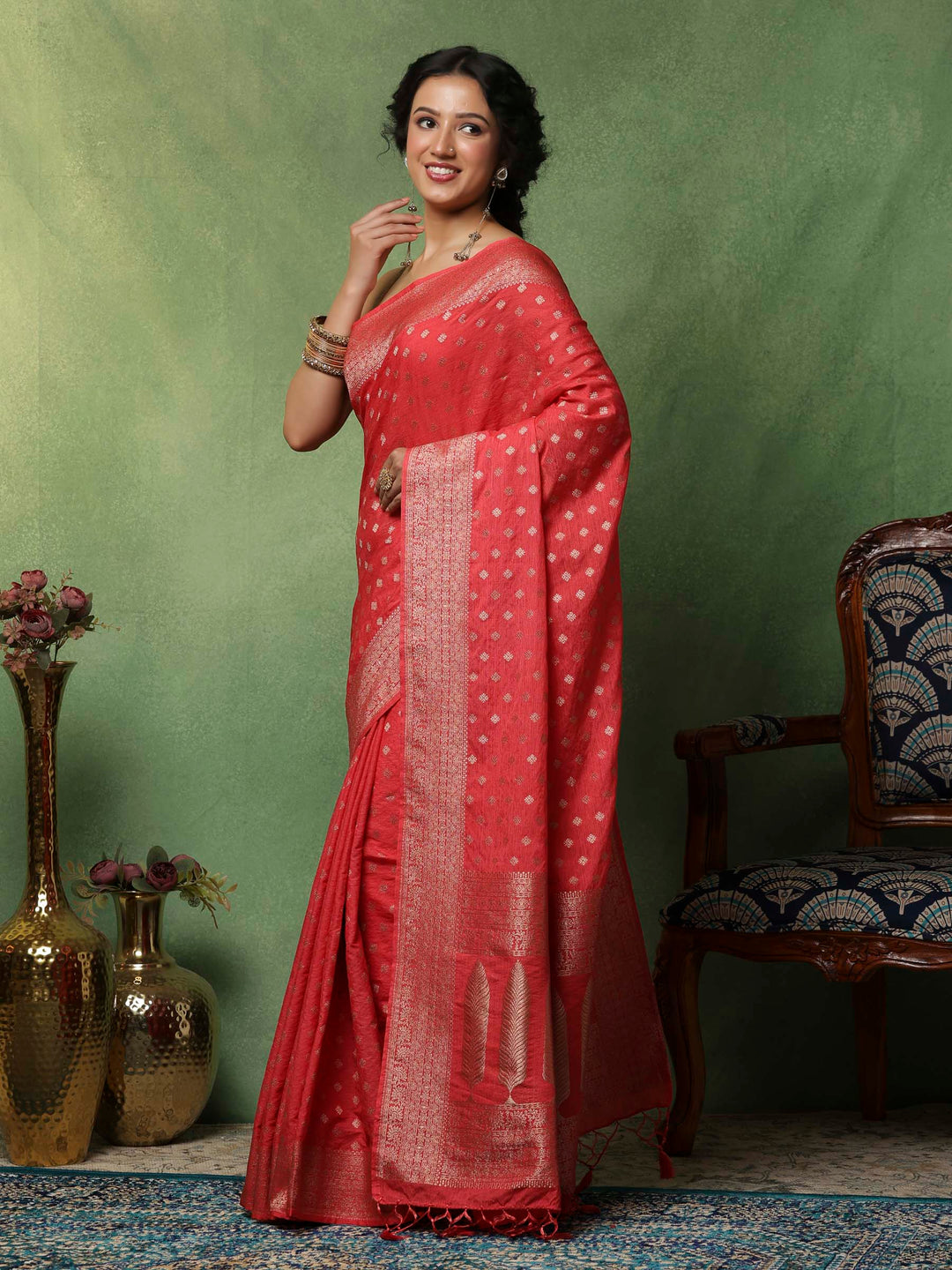 Pink Woven Design Art Silk Saree