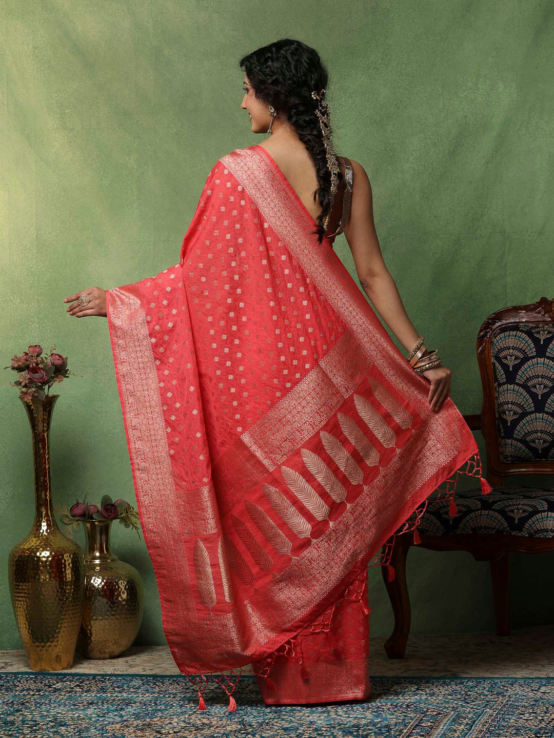 Pink Woven Design Art Silk Saree
