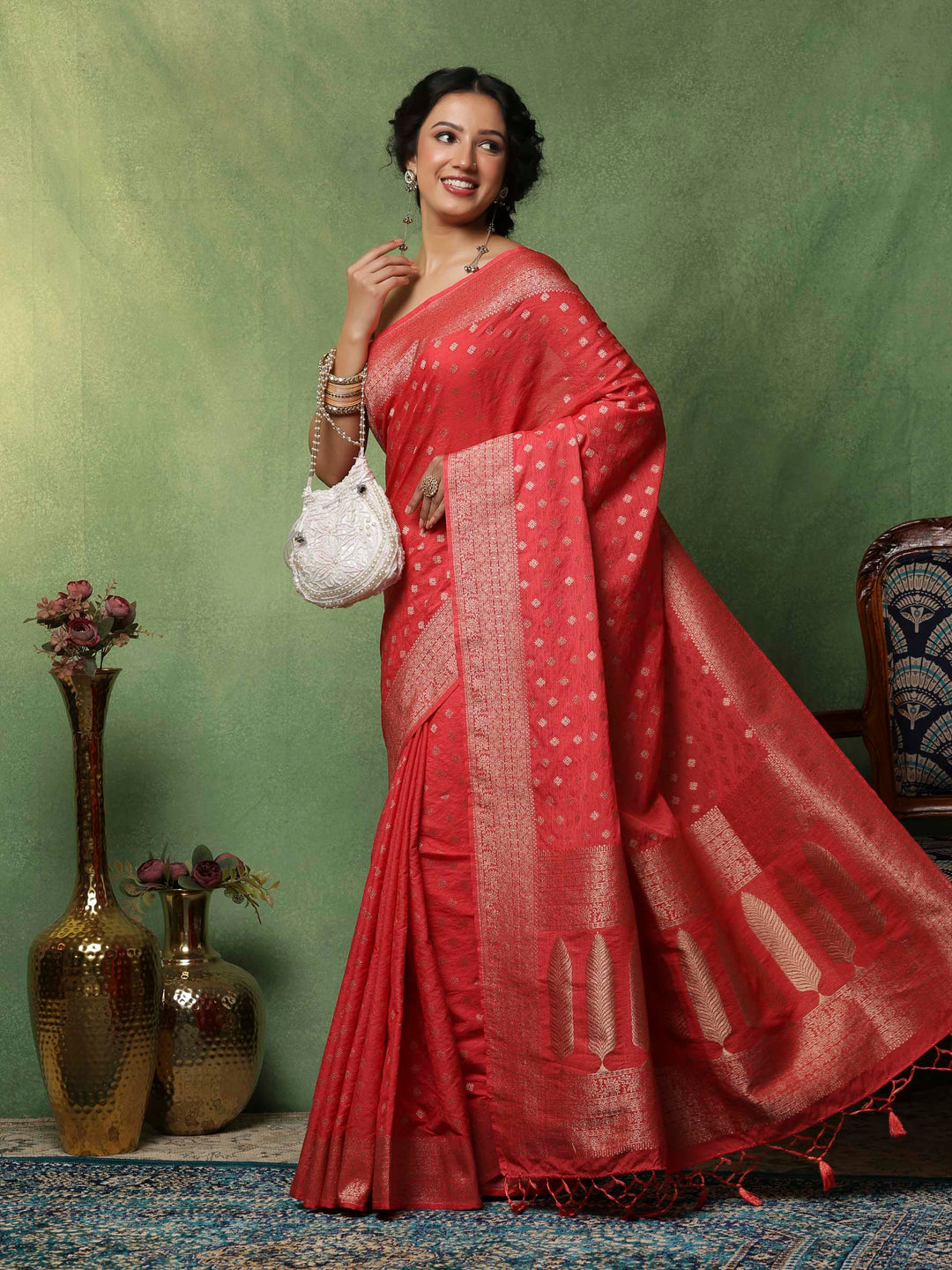 Pink Woven Design Art Silk Saree