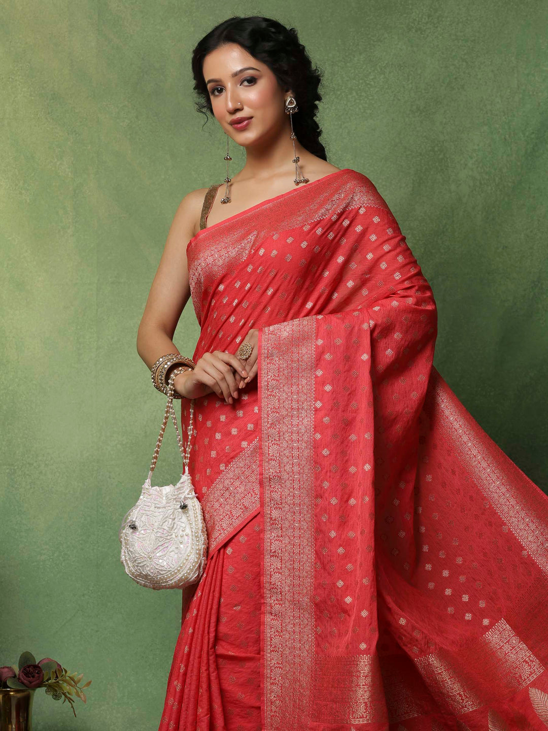 Pink Woven Design Art Silk Saree