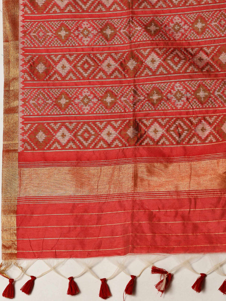 Cream Zari Jaal Tusaar Saree
