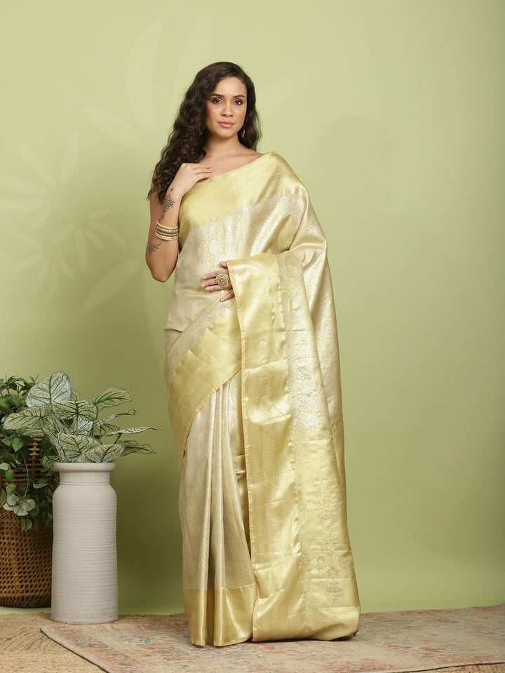 Golden Beige Woven Design Art Silk Saree