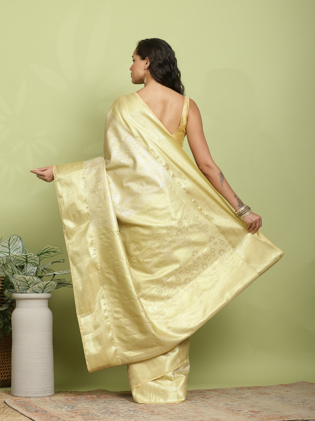 Golden Beige Woven Design Art Silk Saree