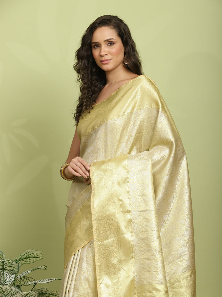 Golden Beige Woven Design Art Silk Saree