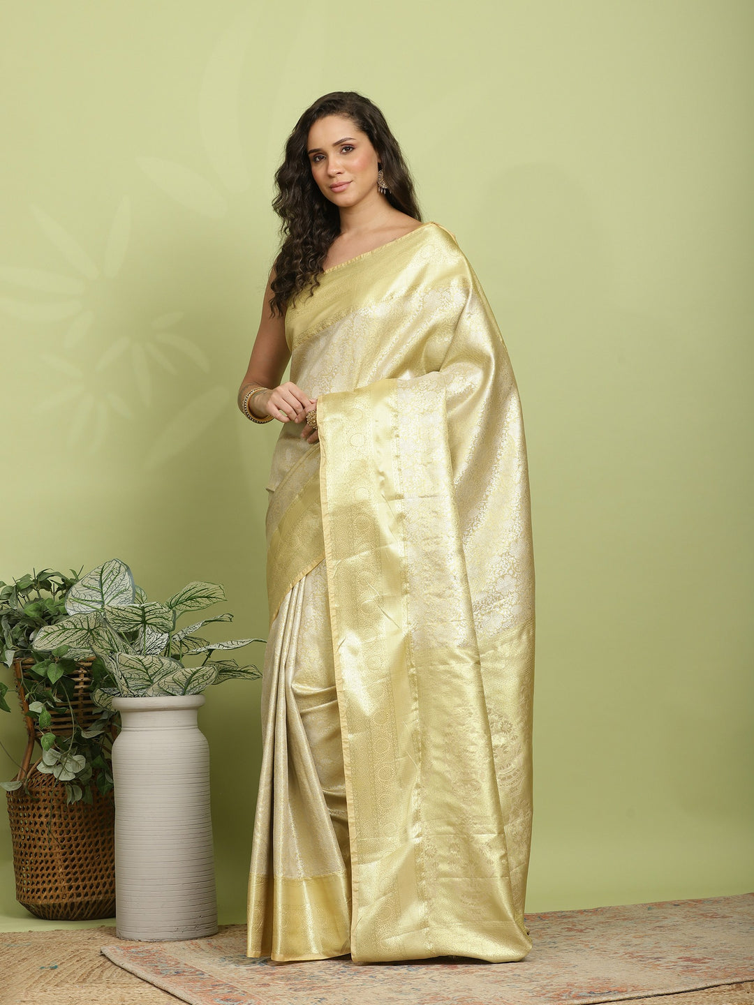 Golden Beige Woven Design Art Silk Saree