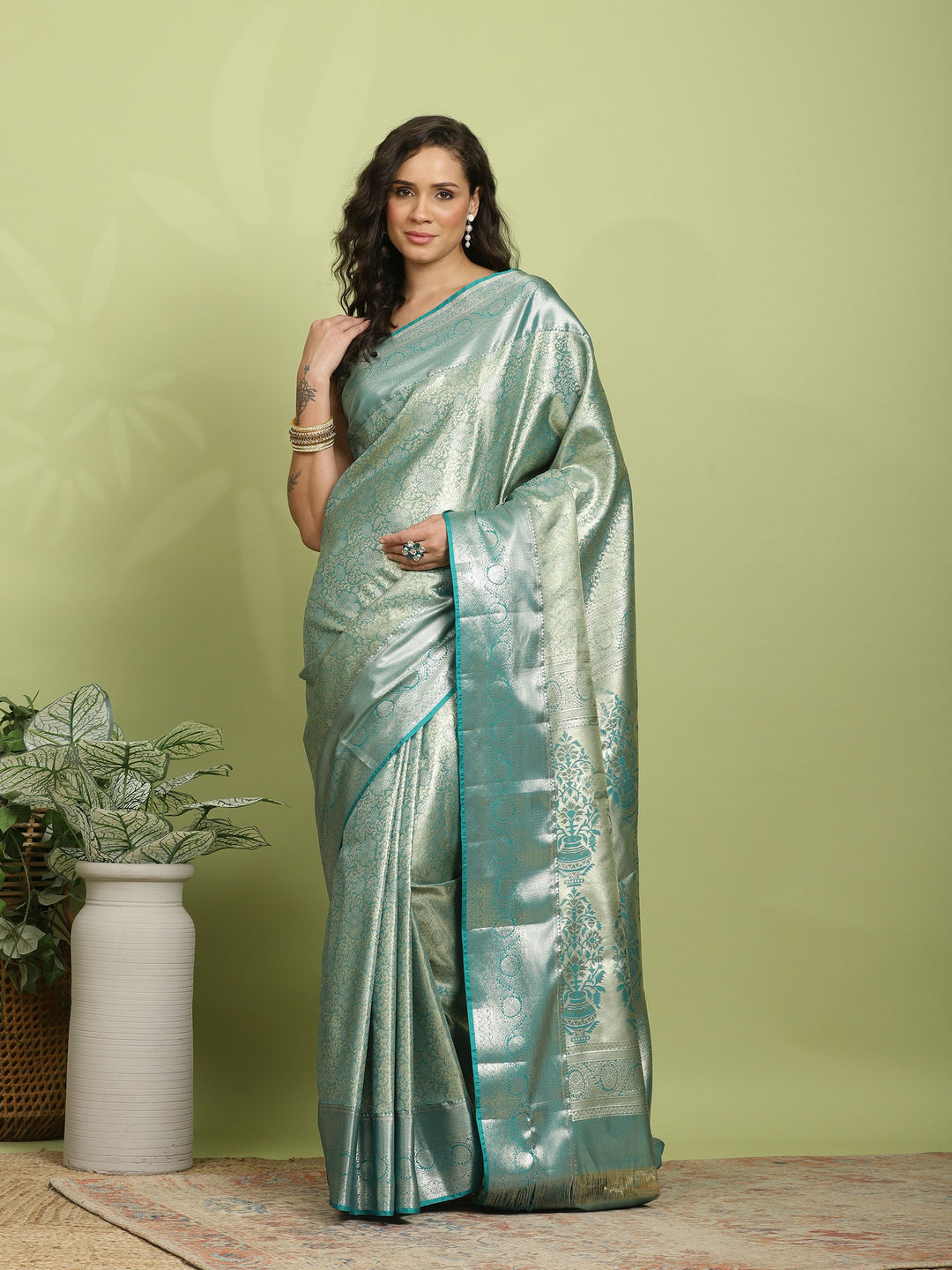 Green Woven Design Art Silk Saree