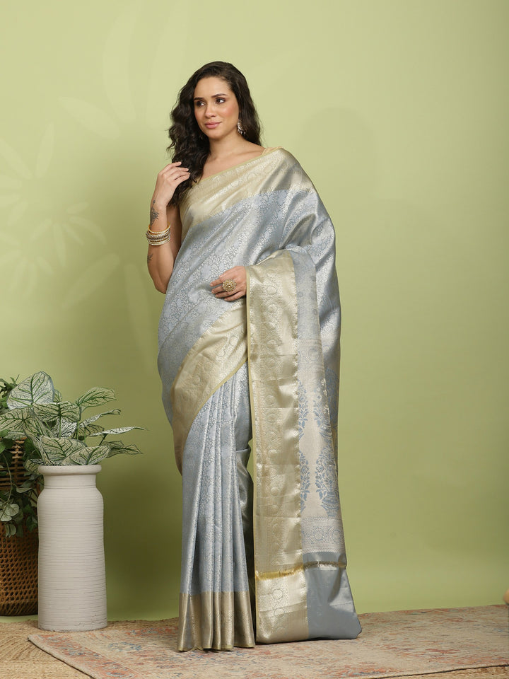 Grey Woven Design Art Silk Saree