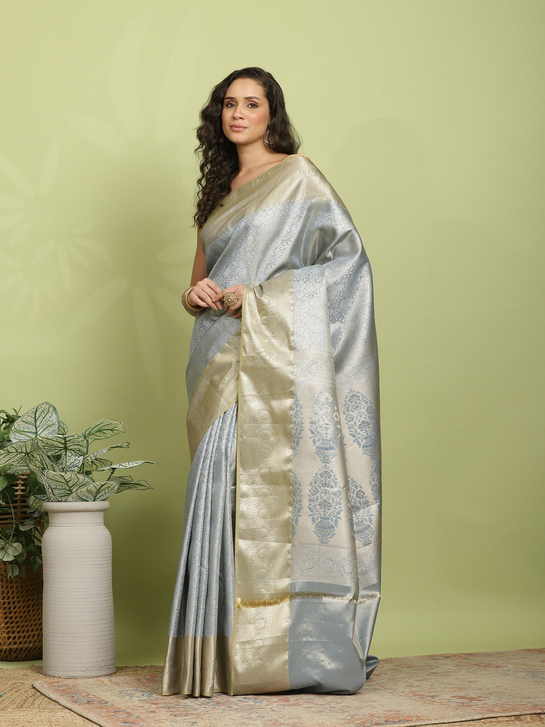 Grey Woven Design Art Silk Saree