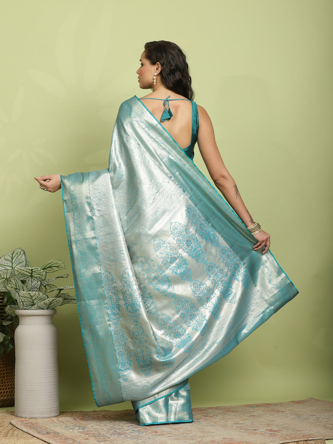 Lake Blue Woven Design Art Silk Saree