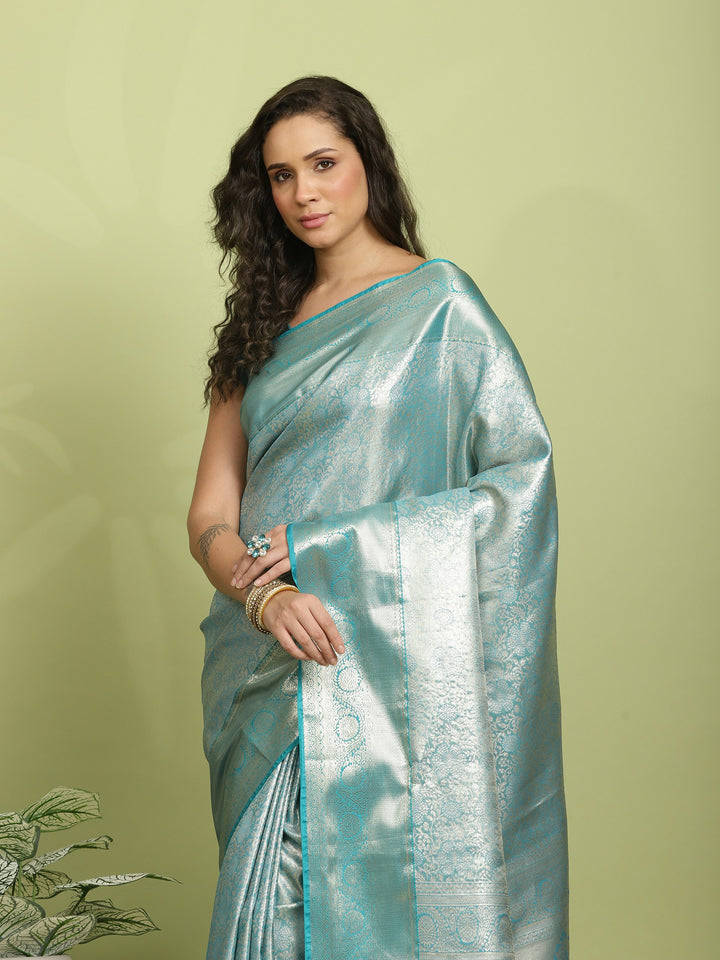 Lake Blue Woven Design Art Silk Saree