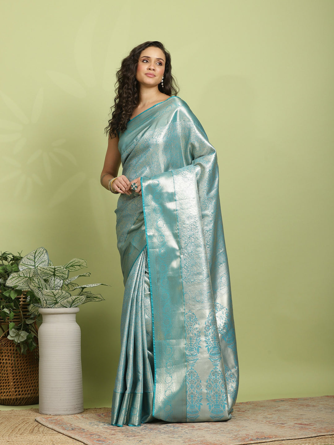 Lake Blue Woven Design Art Silk Saree