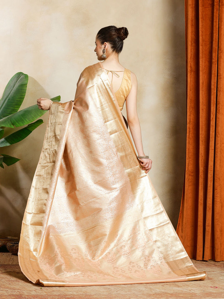 Peach Kalamkari Woven Design Art Silk Saree