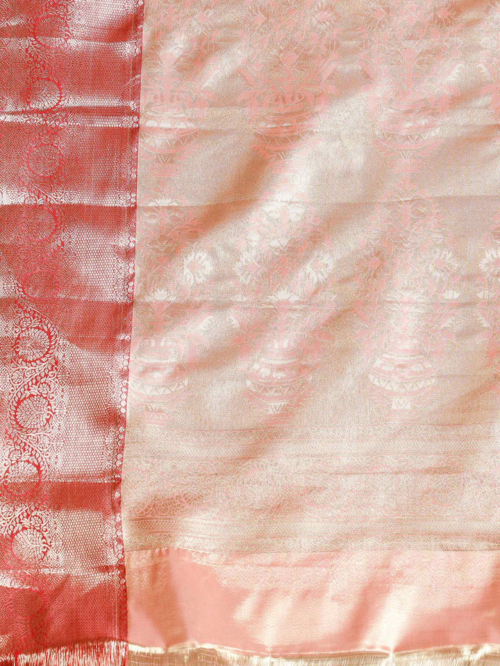 Peach Kalamkari Woven Design Art Silk Saree