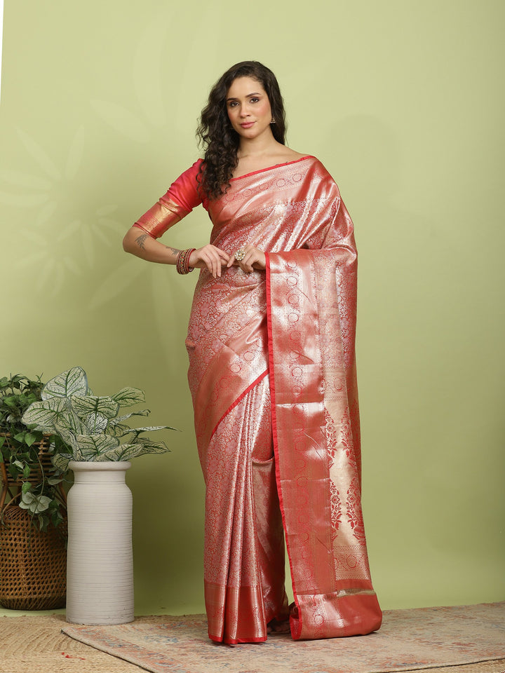 Rust Woven Design Art Silk Saree