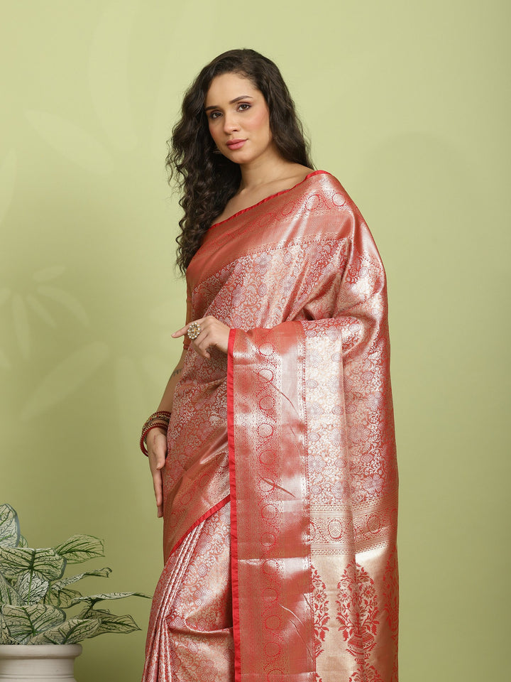 Rust Woven Design Art Silk Saree
