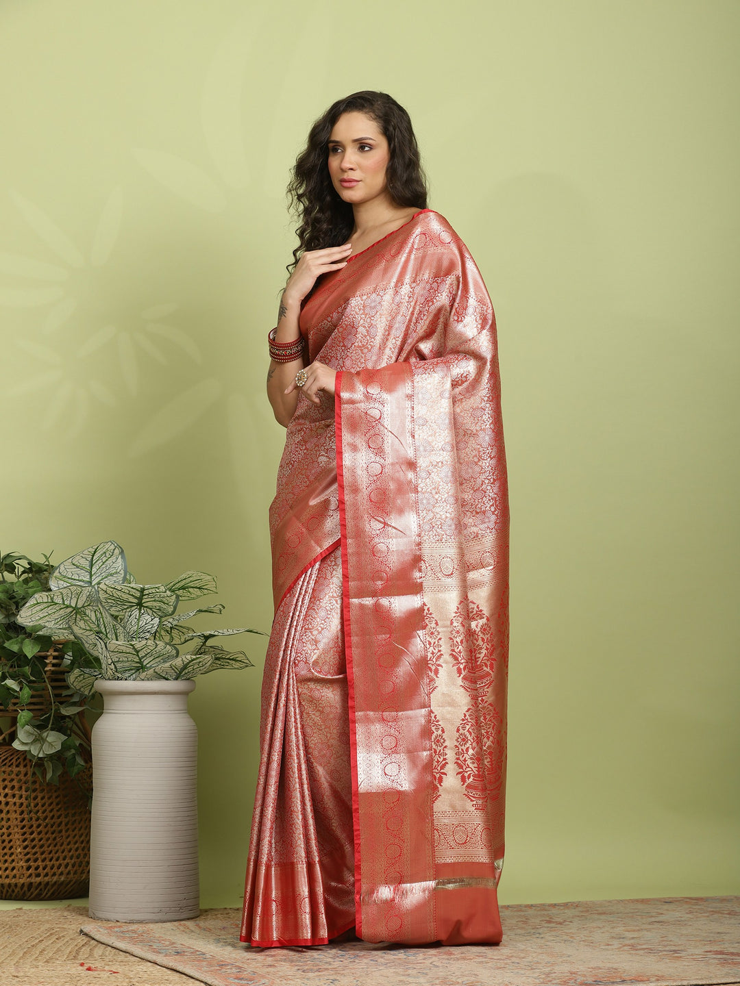 Rust Woven Design Art Silk Saree