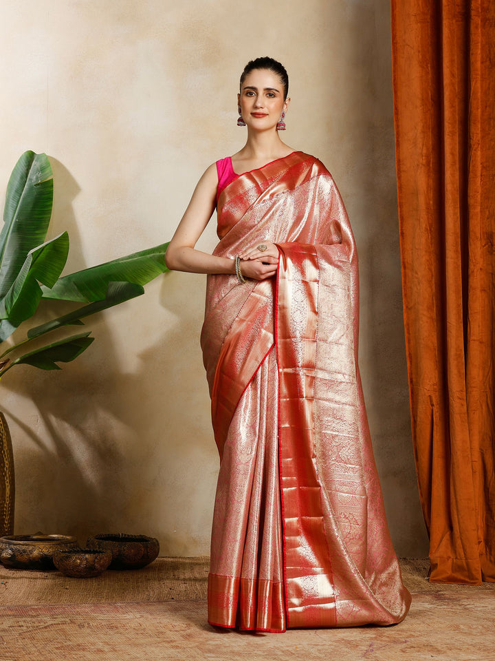 Pink Kalamkari Woven Design Art Silk Saree
