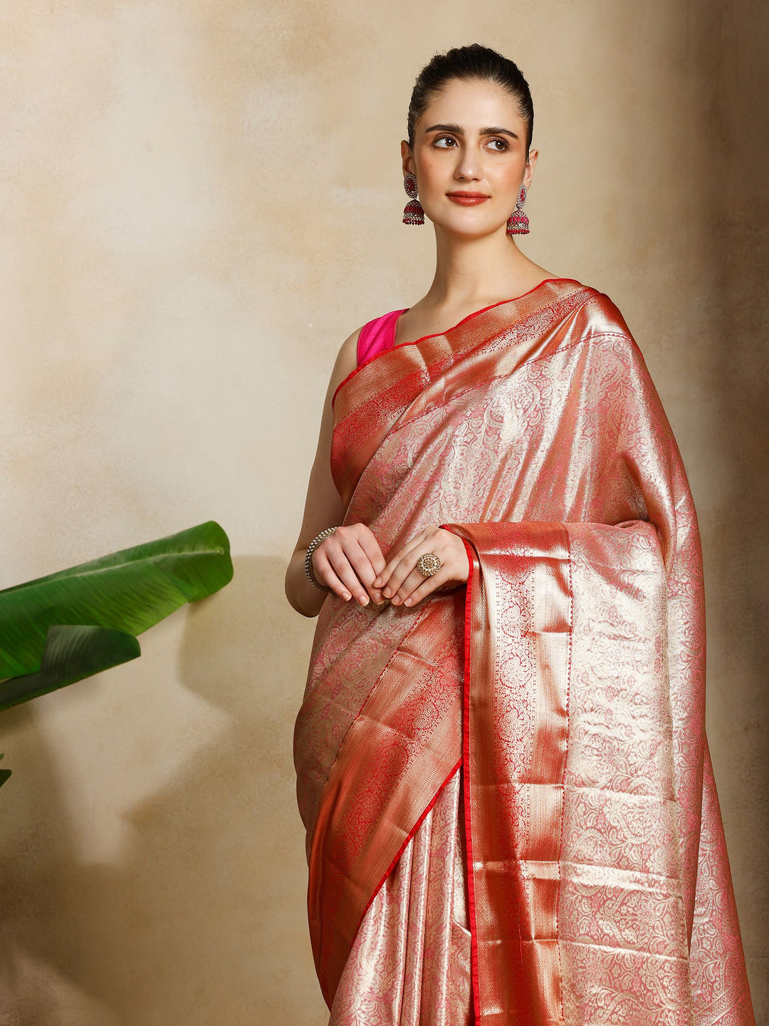 Pink Kalamkari Woven Design Art Silk Saree