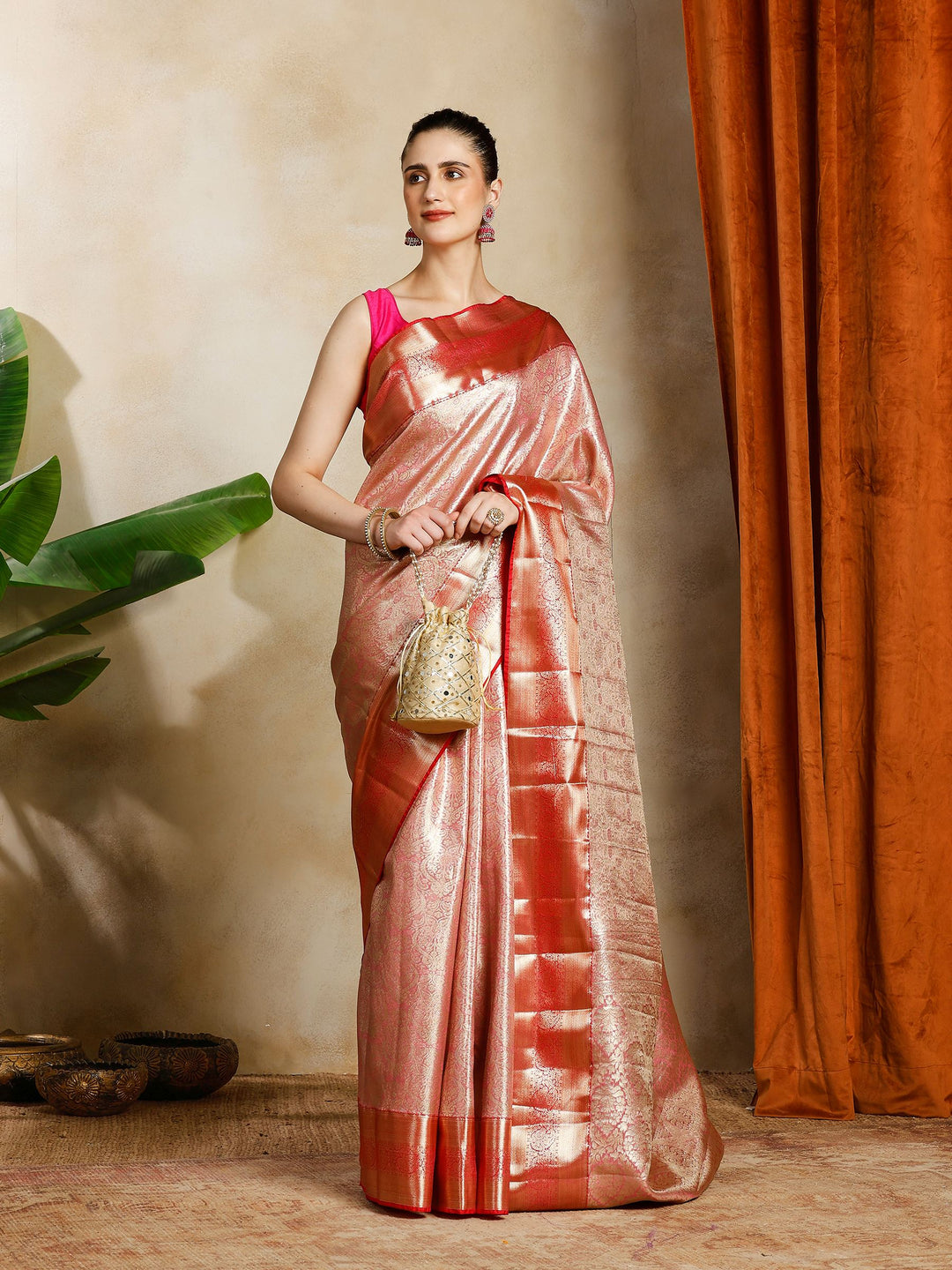 Pink Kalamkari Woven Design Art Silk Saree