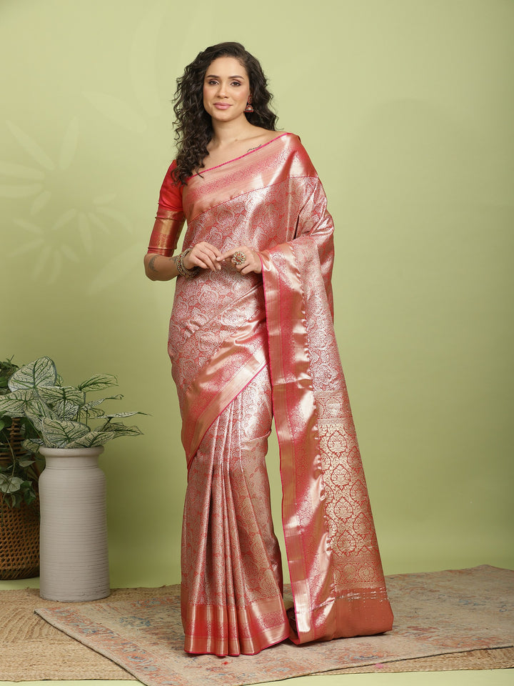 Rust Woven Design Art Silk Saree