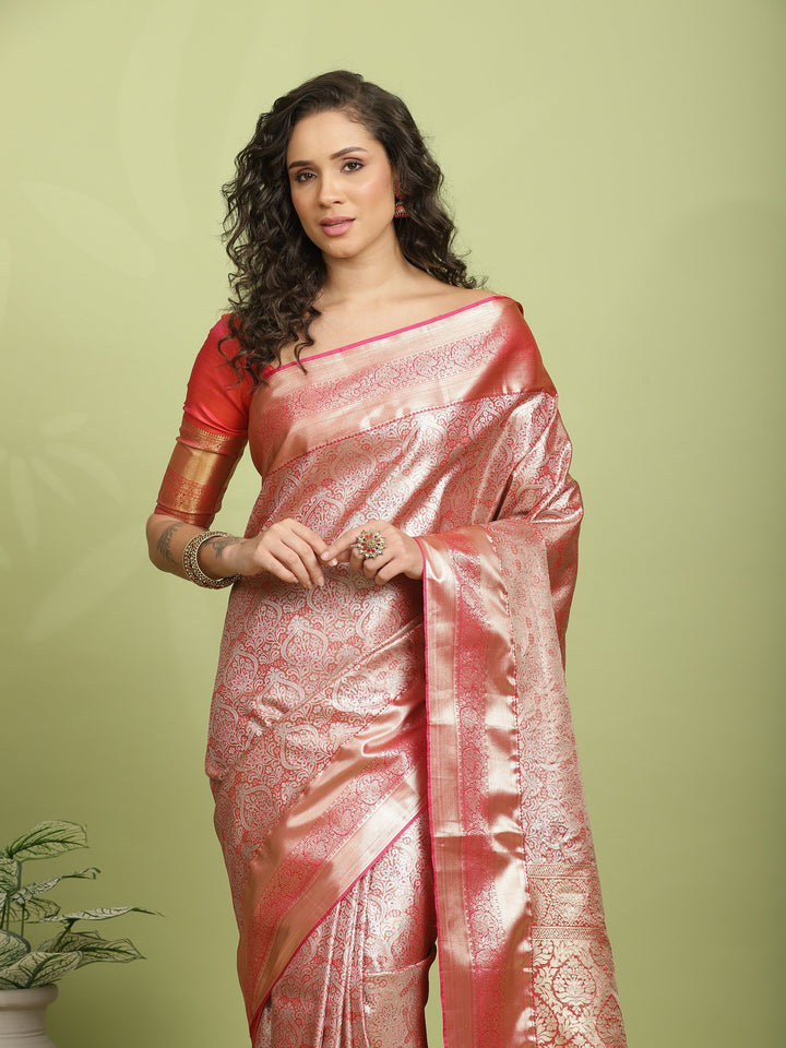 Rust Woven Design Art Silk Saree
