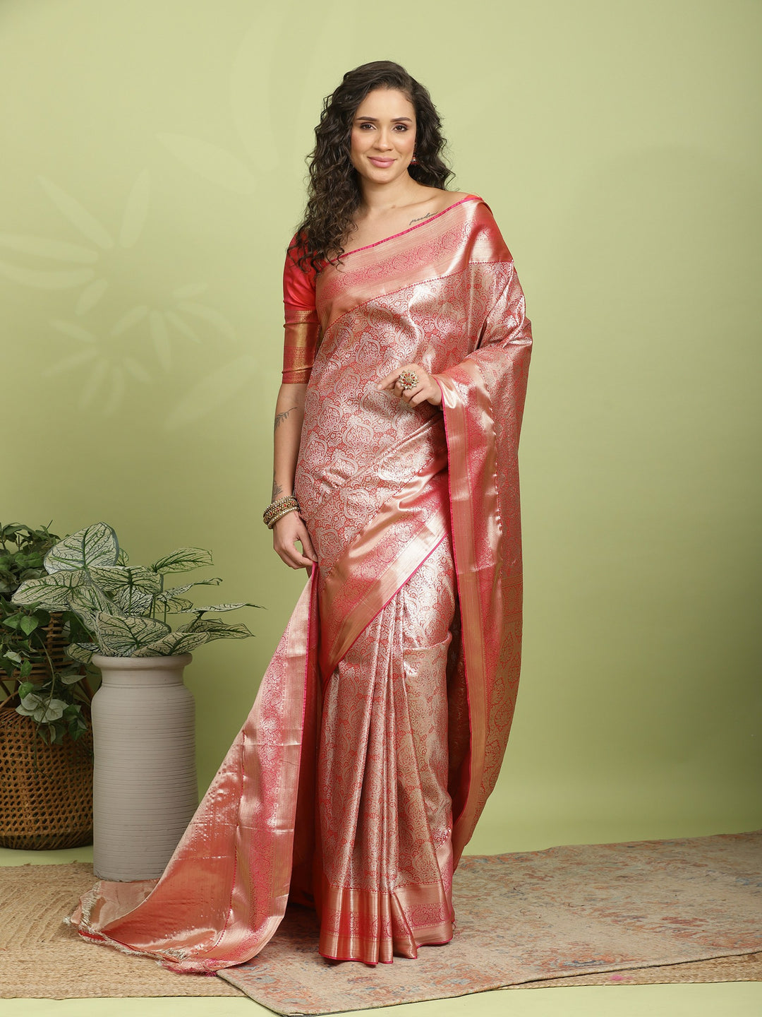 Rust Woven Design Art Silk Saree