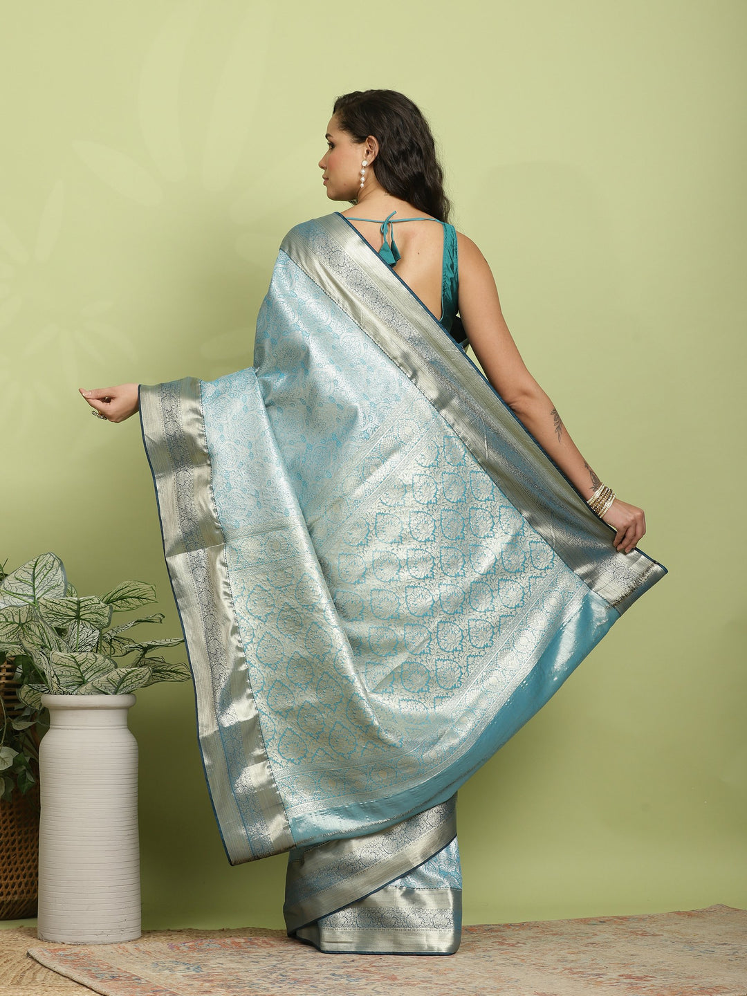 Teal Blue Woven Design Art Silk Saree