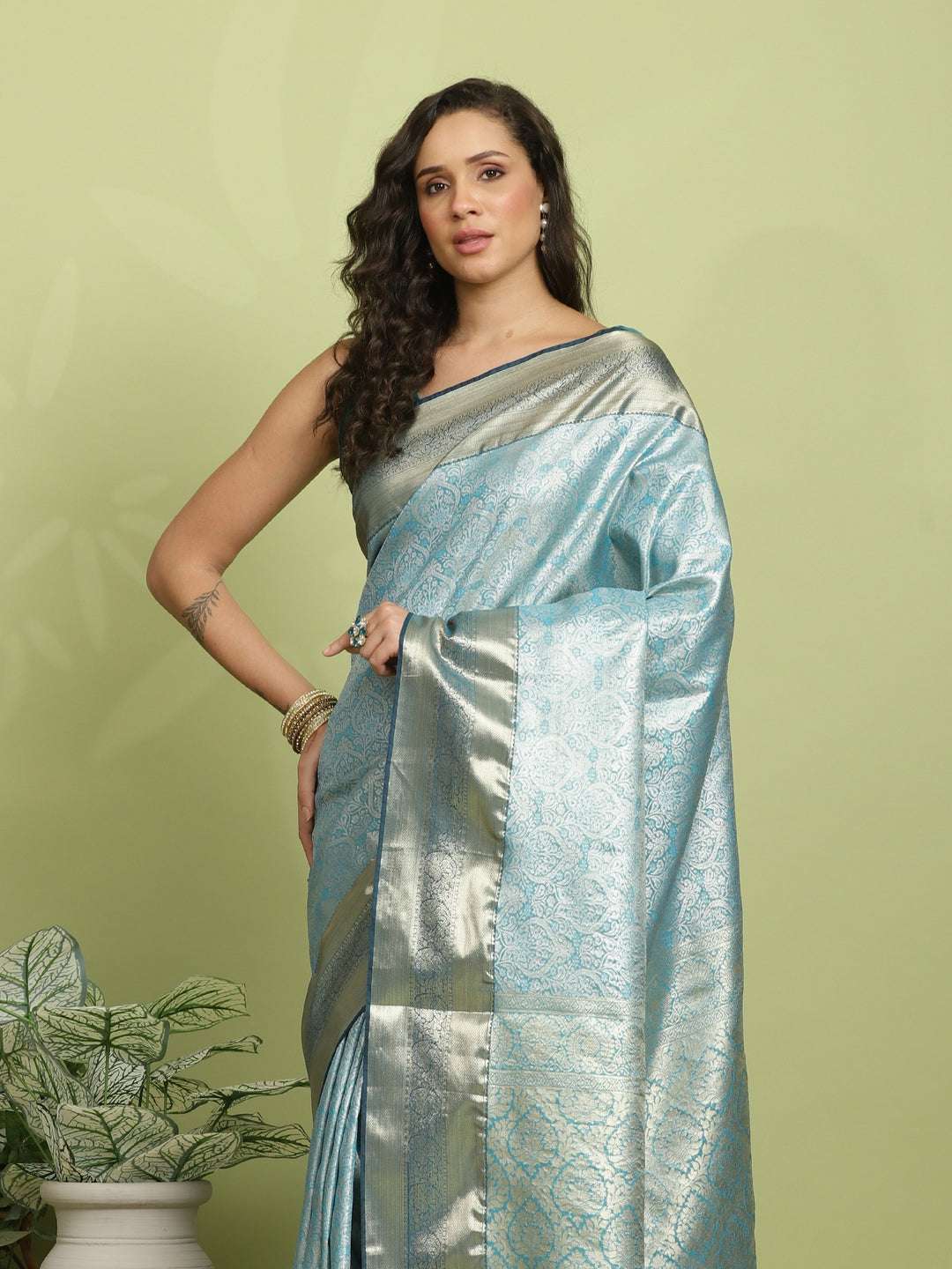 Teal Blue Woven Design Art Silk Saree
