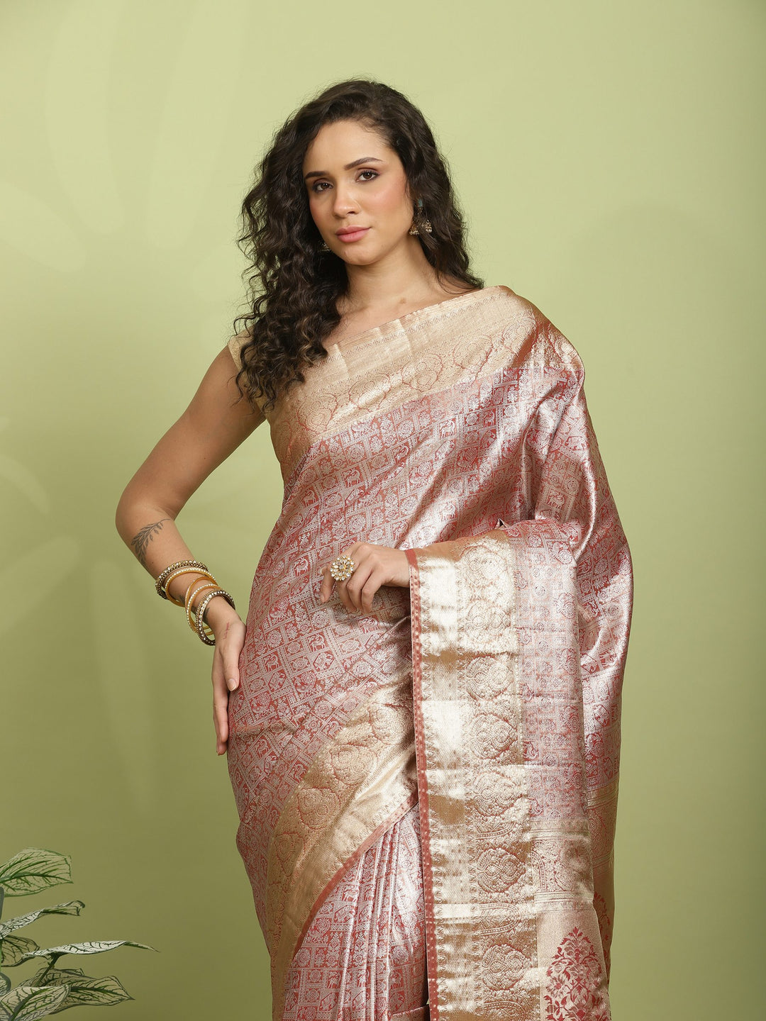 Brown Woven Design Art Silk Saree