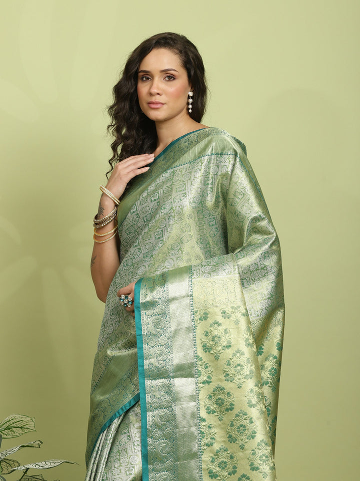 Green Woven Design Art Silk Saree