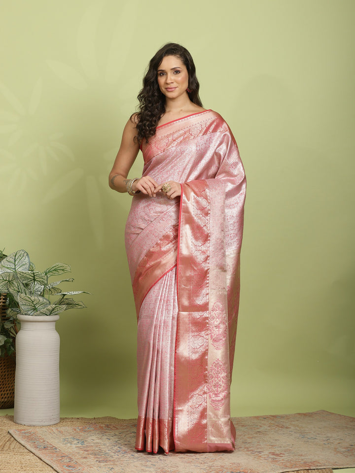 Pink Woven Design Art Silk Saree