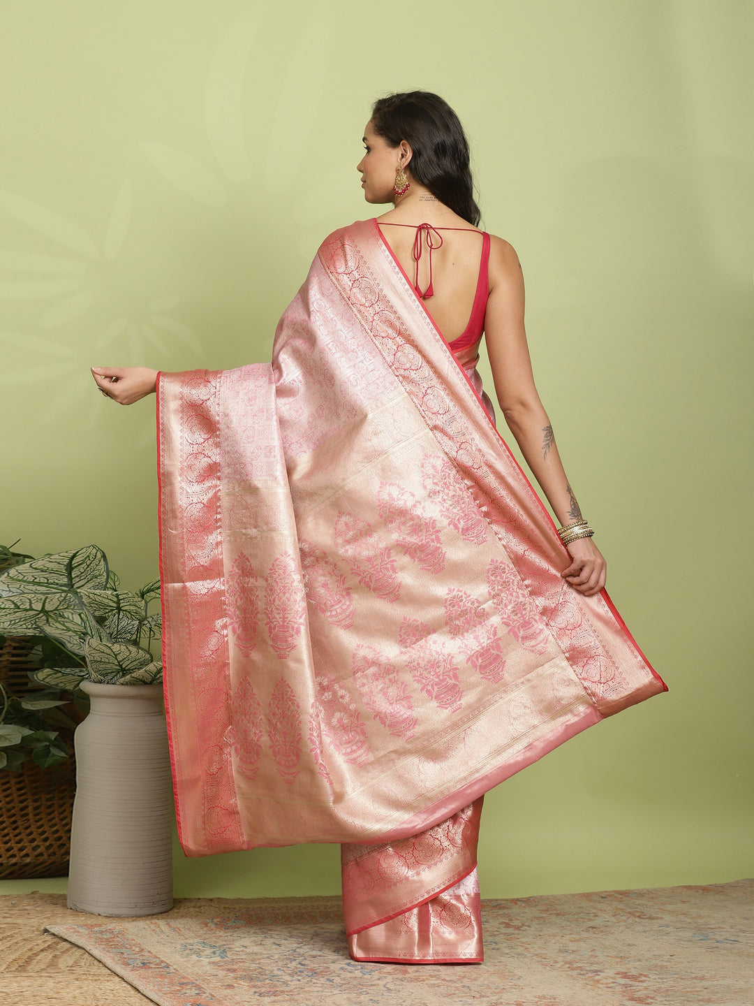 Pink Woven Design Art Silk Saree