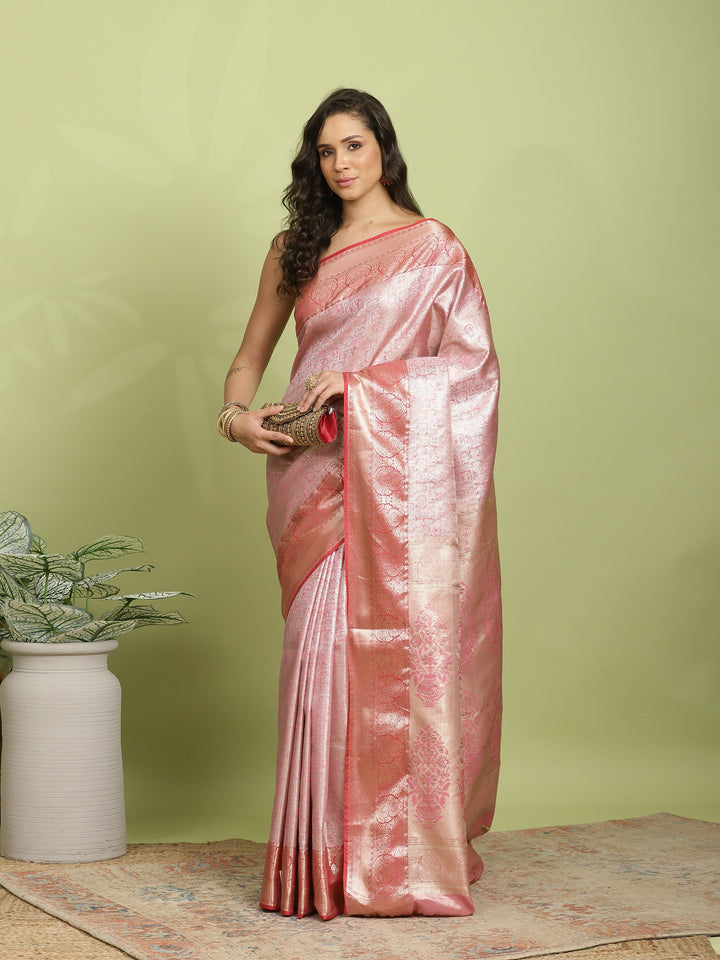 Pink Woven Design Art Silk Saree
