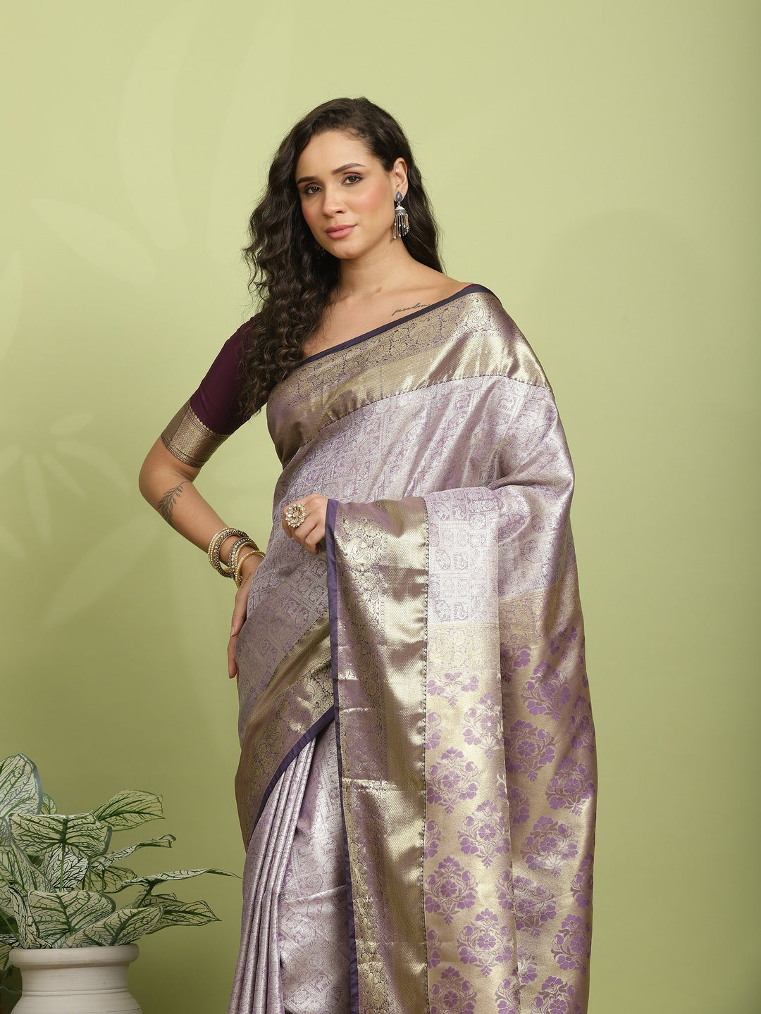 Purple Woven Design Art Silk Saree