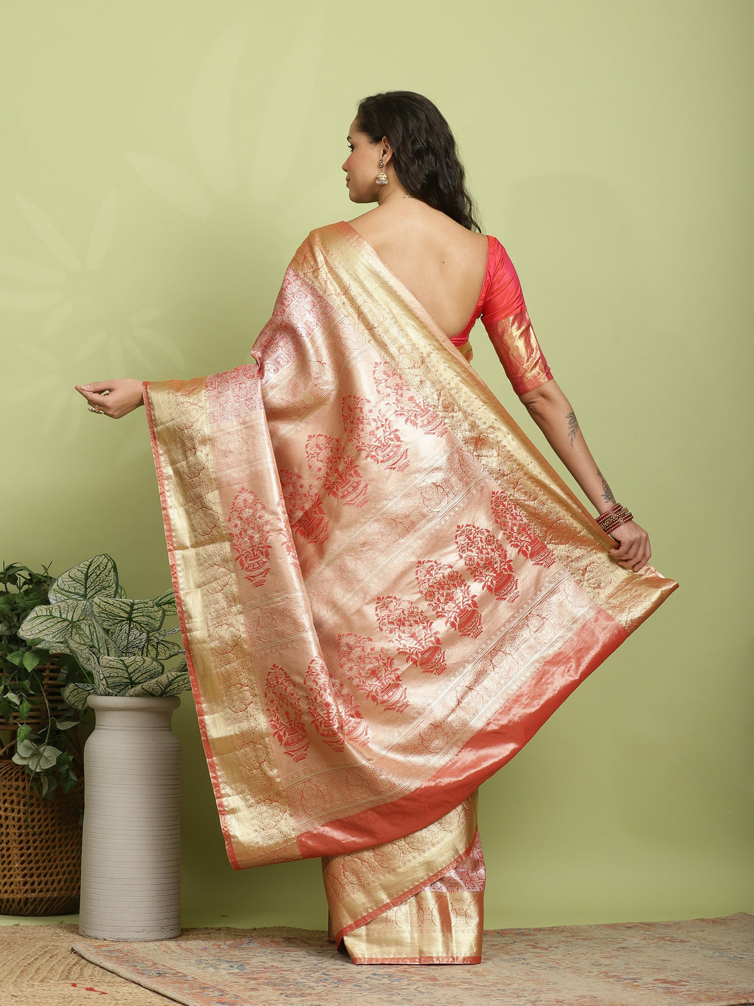 Rust Woven Design Art Silk Saree