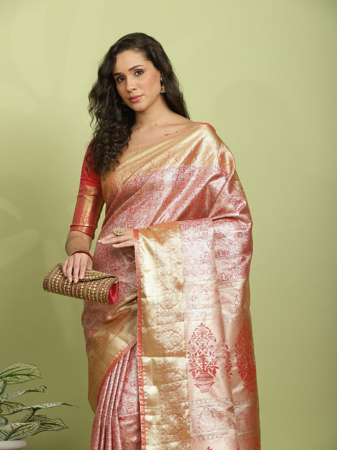 Rust Woven Design Art Silk Saree