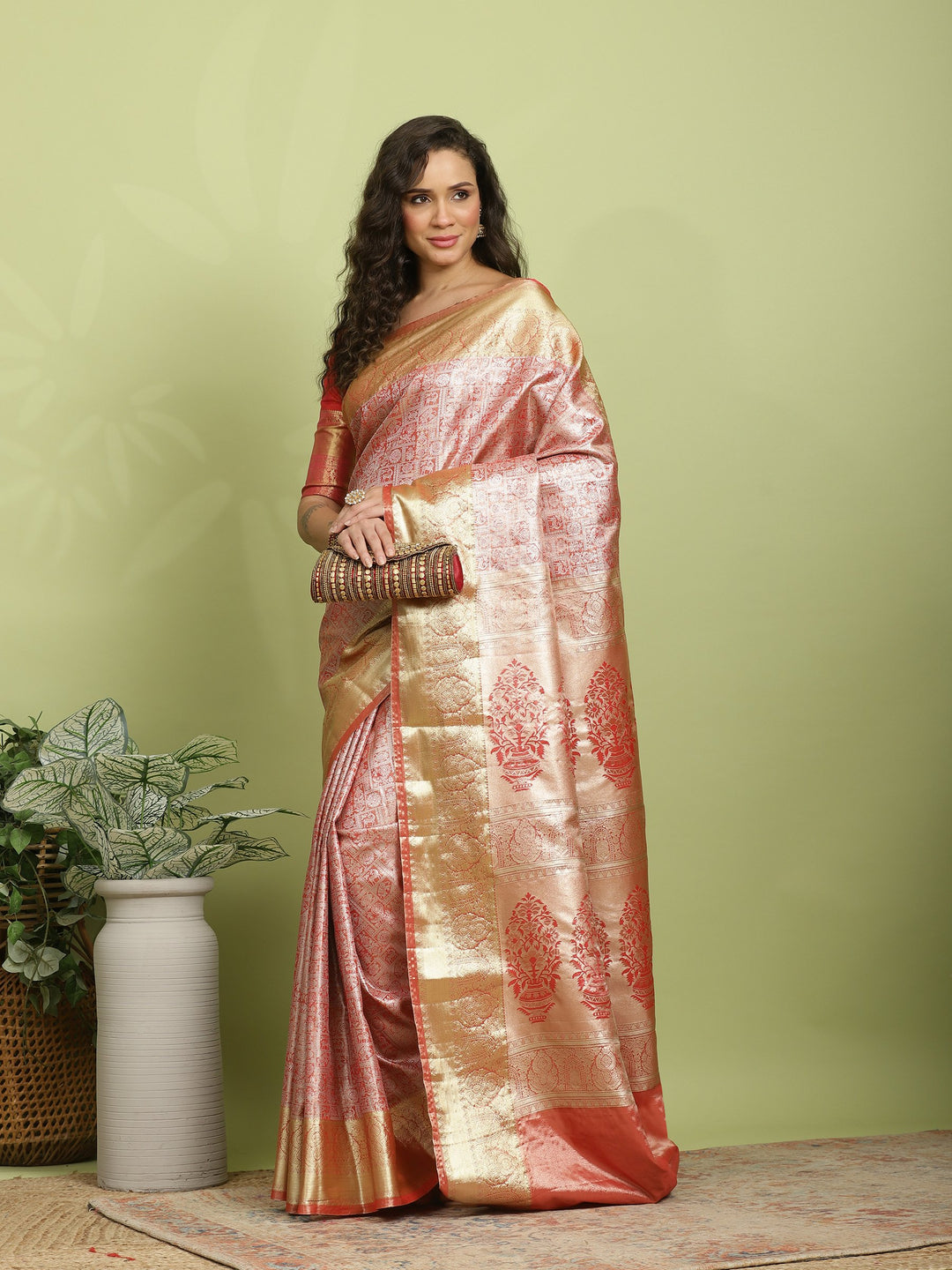 Rust Woven Design Art Silk Saree